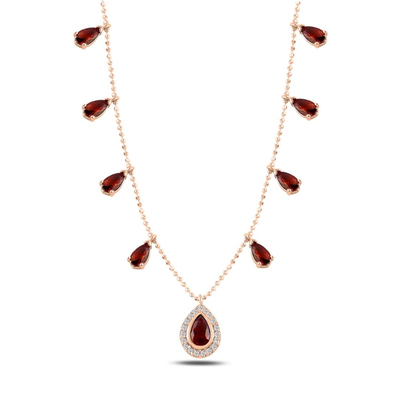 Teardrop%20Garnet%20CZ%20Dangle%20Charm%20Necklace-Rose%20Gold%20Plated