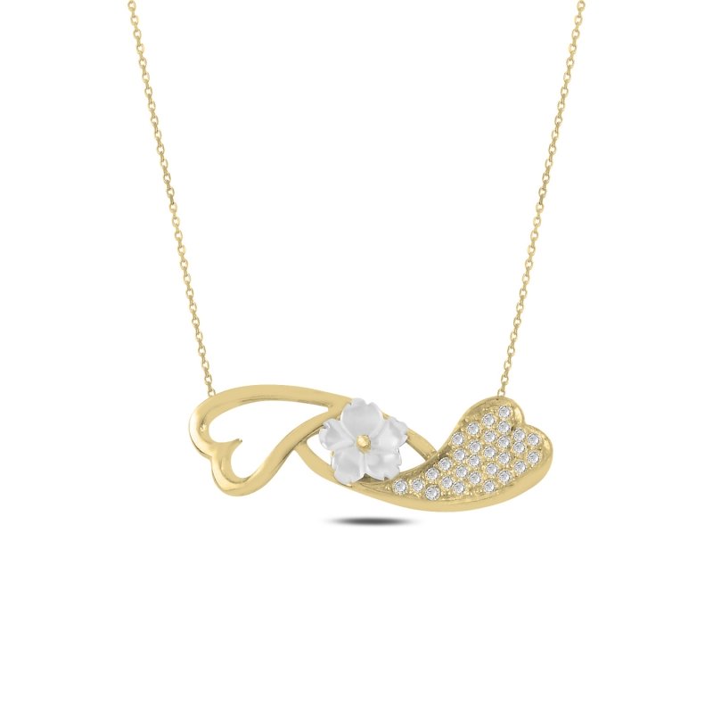 Flower%20Mother%20of%20Pearl%20&%20CZ%20Necklace-Gold%20Plated