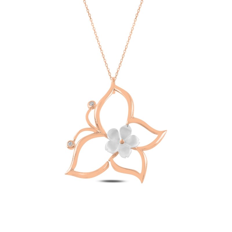 Flower%20Mother%20of%20Pearl%20&%20Butterfly%20CZ%20Necklace-Rose%20Gold%20Plated