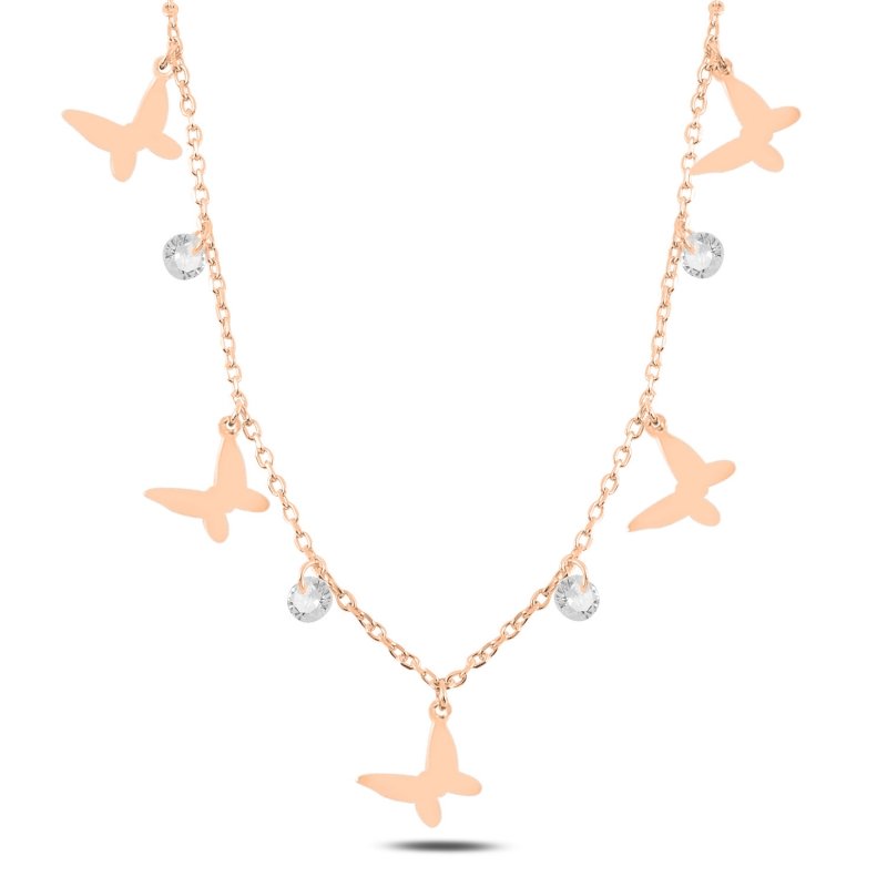 Dangle%20Butterfly%20&%20CZ%20Charm%20Necklace-Rose%20Gold%20Plated