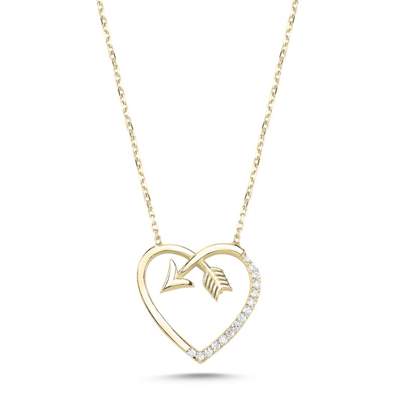 Heart%20&%20Arrow%20CZ%20Necklace-Gold%20Plated