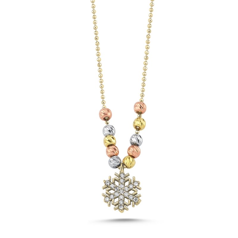 Snowflake%20Diamond%20Cut%20Tricolor%20Ball%20&%20CZ%20Necklace-Gold%20Plated