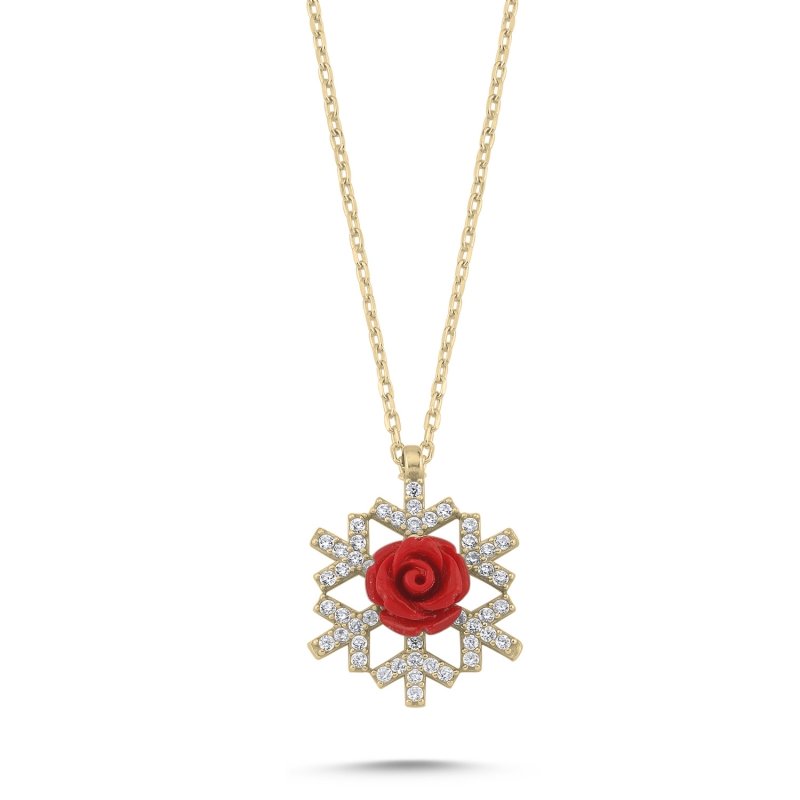 Snowflake%20&%20Rose%20CZ%20Necklace-Gold%20Plated