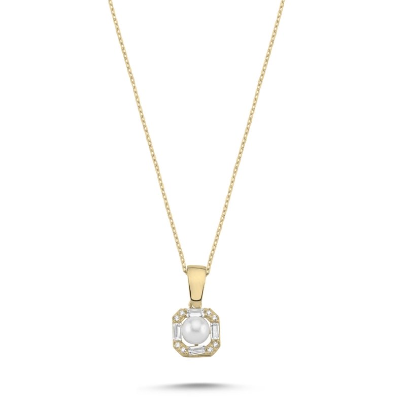 Pearl%20&%20Baguette%20CZ%20Necklace-Gold%20Plated