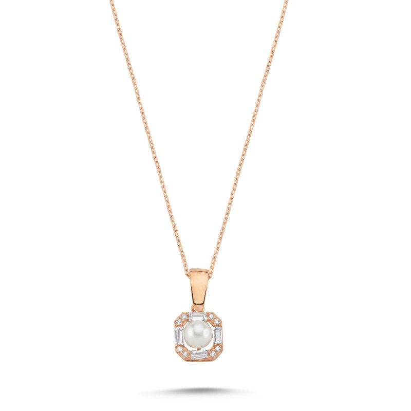 Pearl%20&%20Baguette%20CZ%20Necklace-Rose%20Gold%20Plated