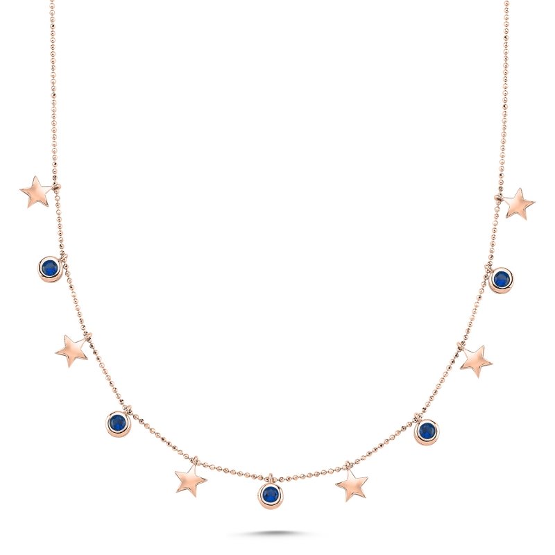 Star%20&%20Sapphire%20Zirkon%20Taşlı%20Charm%20Kolye%20Rose%20%20Altın%20Kaplama%20925%20Ayar%20Gümüş