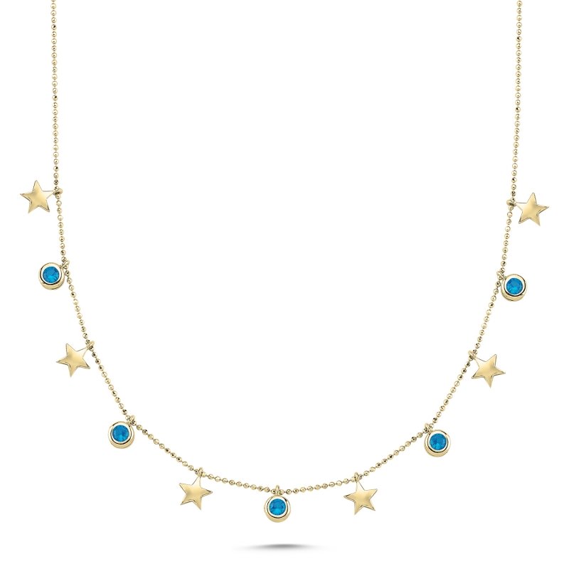 Star%20&%20Aquamarine%20CZ%20Charm%20Necklace-Gold%20Plated