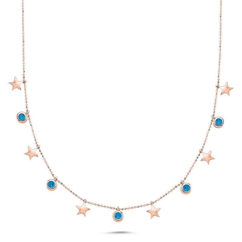 Star%20&%20Aquamarine%20CZ%20Charm%20Necklace-Rose%20Gold%20Plated