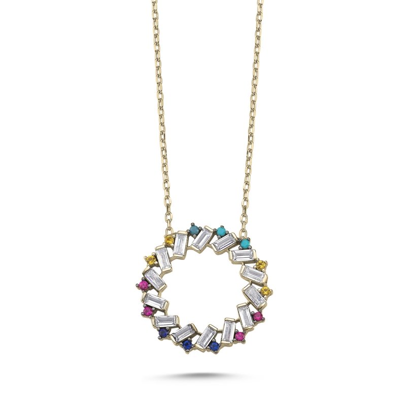 Baguette%20&%20Colorful%20CZ%20Necklace-Gold%20Plated