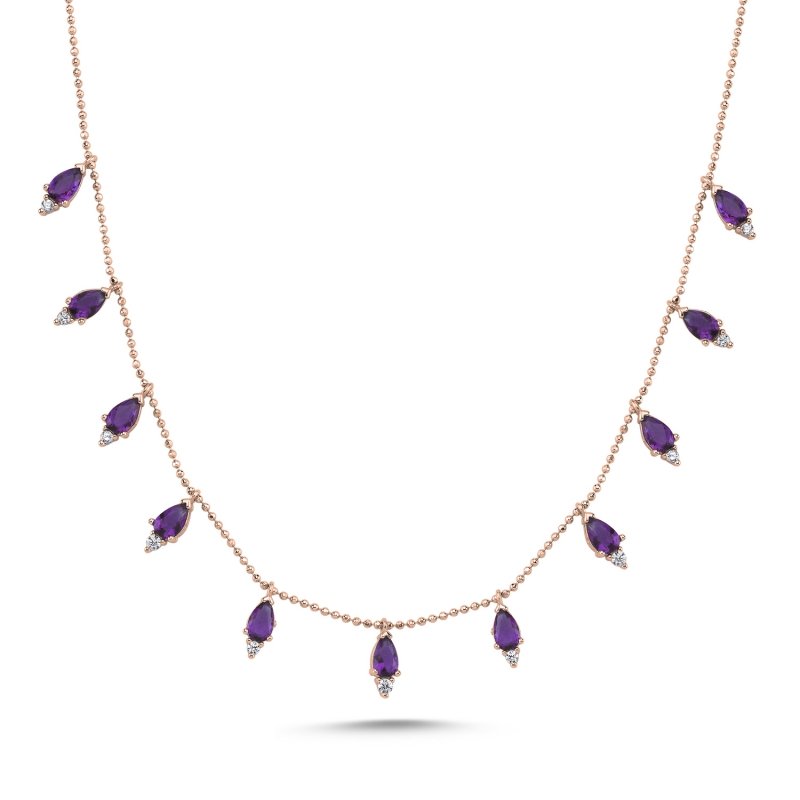 Teardrop%20Amethyst%20CZ%20Dangle%20Charm%20Necklace-Rose%20Gold%20Plated