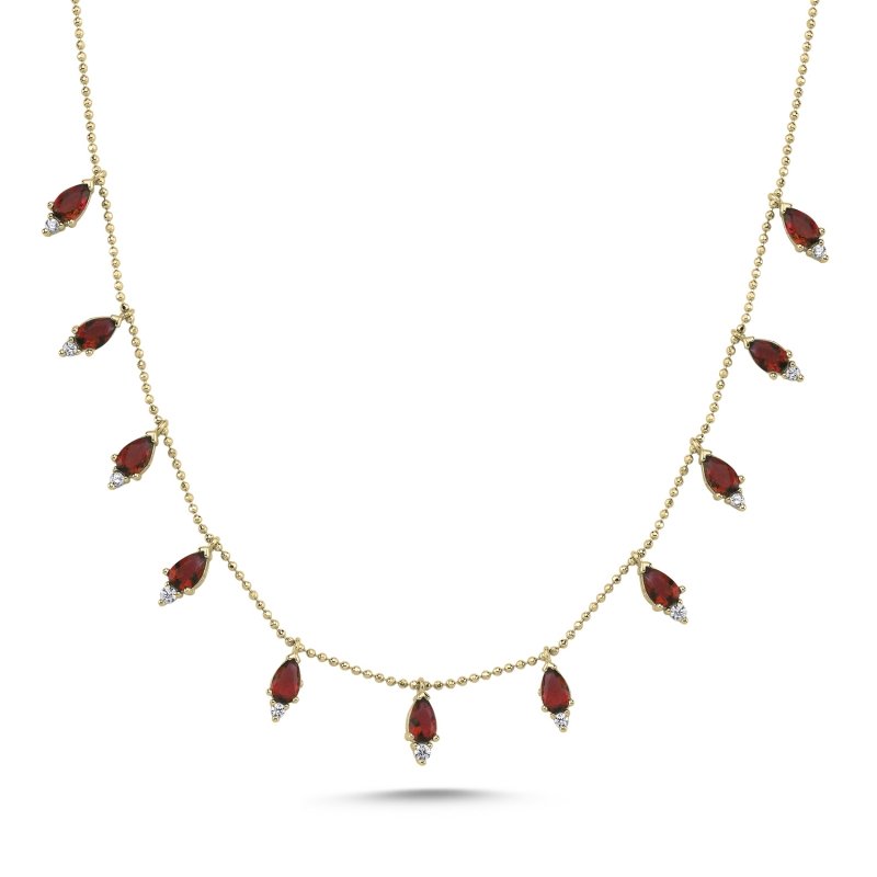 Teardrop%20Garnet%20CZ%20Dangle%20Charm%20Necklace-Gold%20Plated