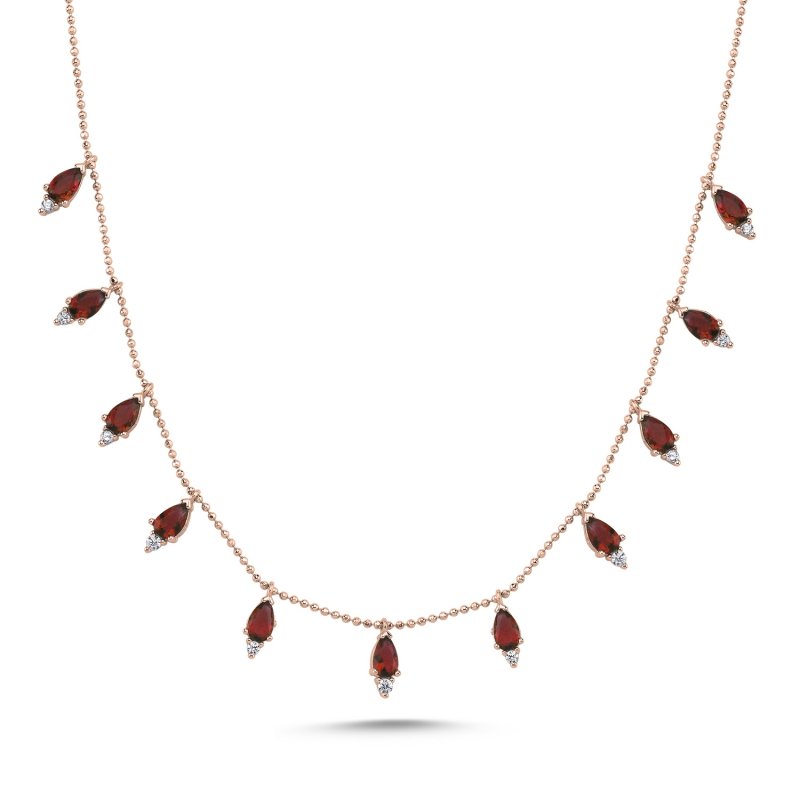 Teardrop%20Garnet%20CZ%20Dangle%20Charm%20Necklace-Rose%20Gold%20Plated