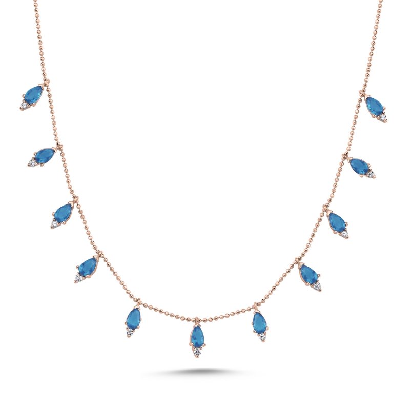 Teardrop%20Aquamarine%20CZ%20Dangle%20Charm%20Necklace-Rose%20Gold%20Plated