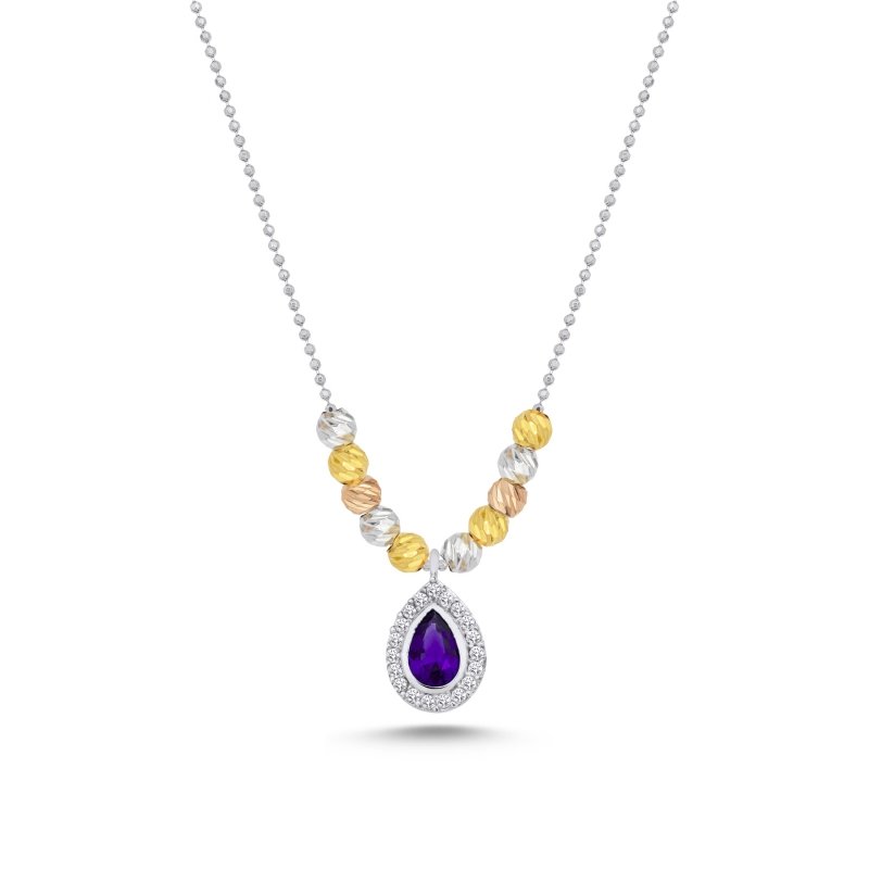 Diamond%20Cut%20Tricolor%20Ball%20&%20CZ%20Necklace