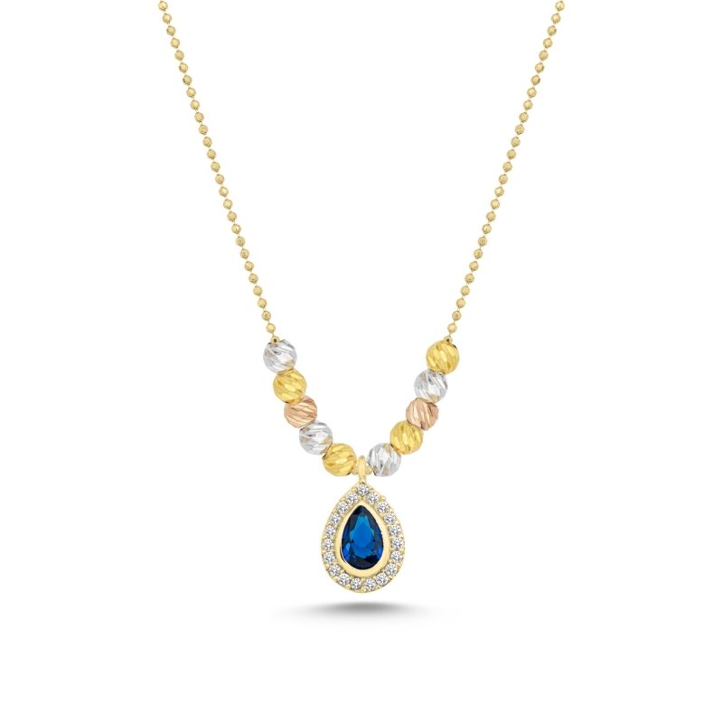 Diamond%20Cut%20Tricolor%20Ball%20&%20CZ%20Necklace-Gold%20Plated