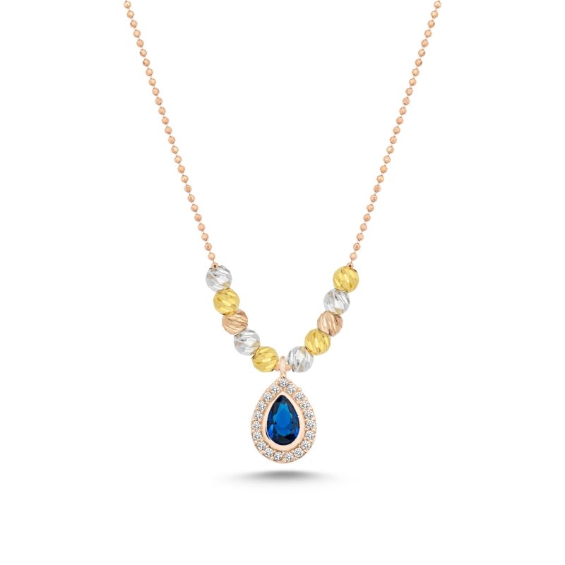 Diamond%20Cut%20Tricolor%20Ball%20&%20CZ%20Necklace-Rose%20Gold%20Plated