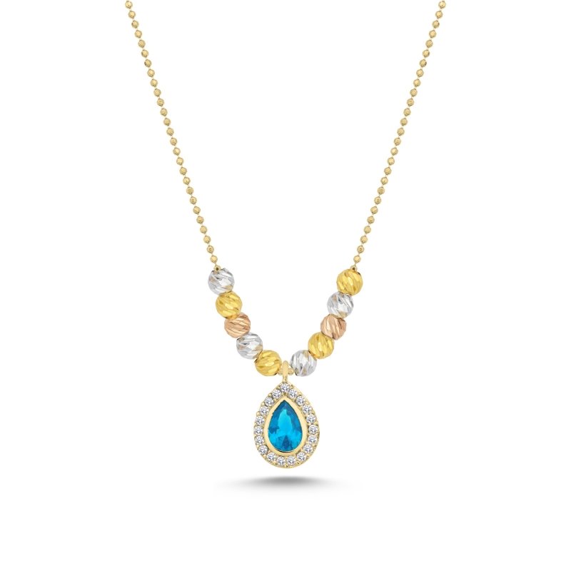 Diamond%20Cut%20Tricolor%20Ball%20&%20CZ%20Necklace-Gold%20Plated