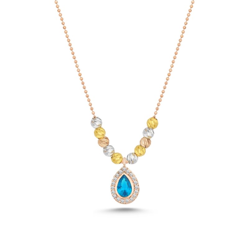 Diamond%20Cut%20Tricolor%20Ball%20&%20CZ%20Necklace-Rose%20Gold%20Plated