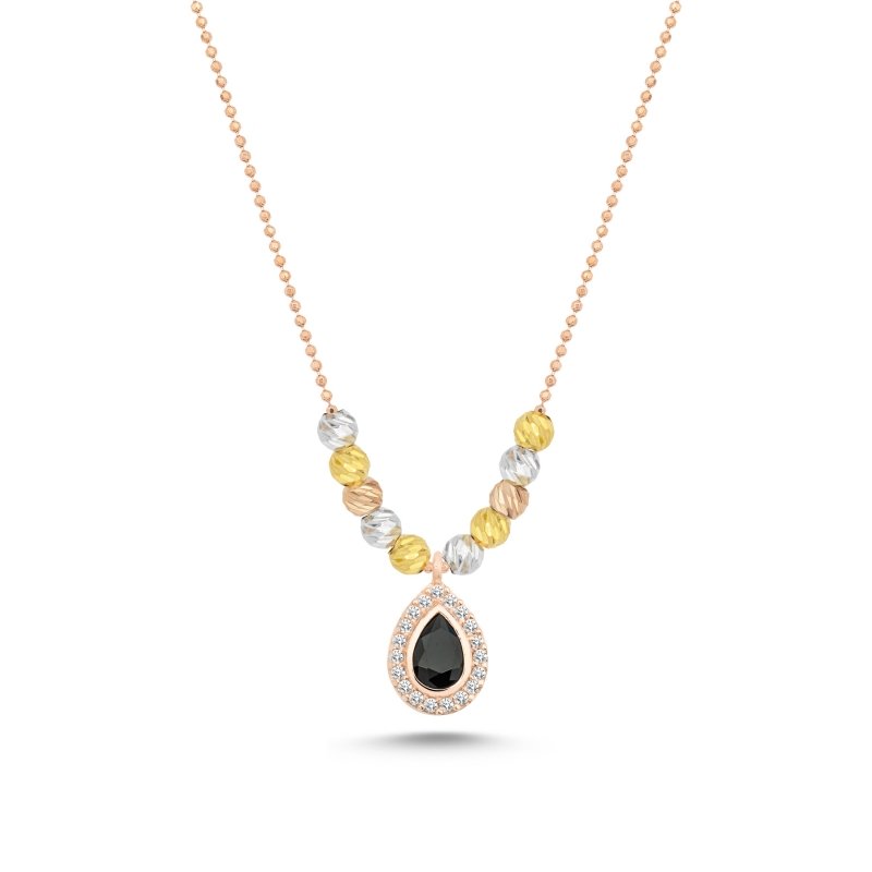 Diamond%20Cut%20Tricolor%20Ball%20&%20CZ%20Necklace-Rose%20Gold%20Plated