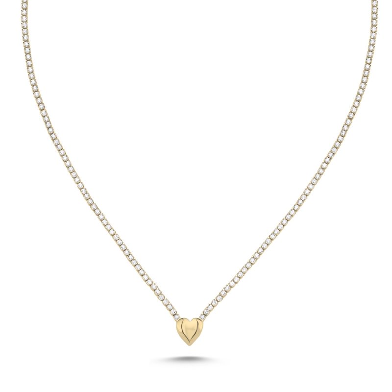 Tennis%20CZ%20Necklace%20with%20Heart-Gold%20Plated