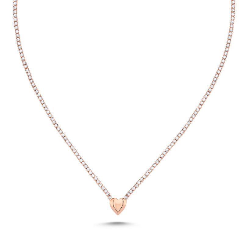 Tennis%20CZ%20Necklace%20with%20Heart-Rose%20Gold%20Plated