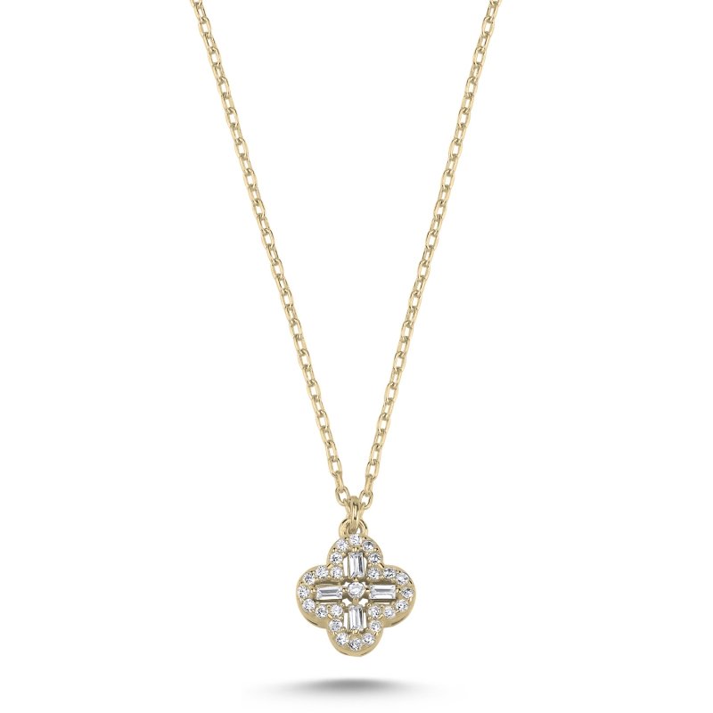 Quatrefoil%20Baguette%20CZ%20Necklace-Gold%20Plated