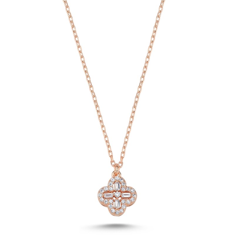 Quatrefoil%20Baguette%20CZ%20Necklace-Rose%20Gold%20Plated