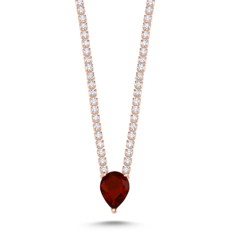 Garnet%20CZ%20Tennis%20Necklace-Rose%20Gold%20Plated