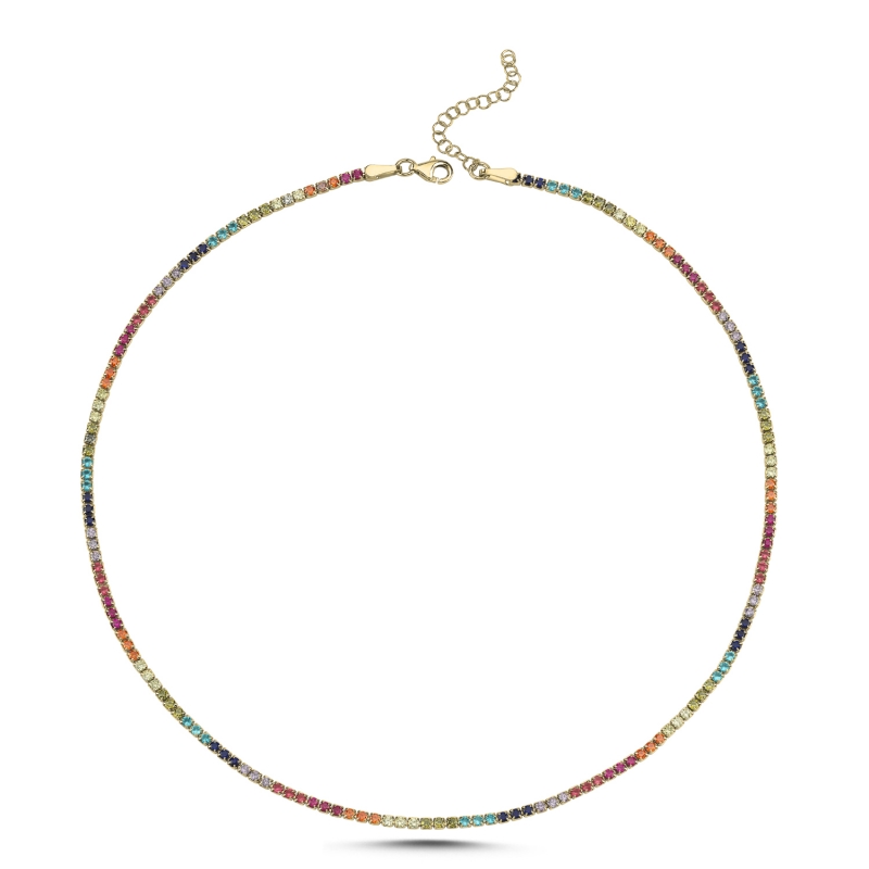 Tennis%202mm%20Colored%20CZ%20Necklace-Gold%20Plated