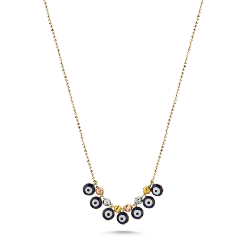 Diamond%20Cut%20Tricolor%20Ball%20&%20Enamel%20Eye%20Necklace-Gold%20Plated