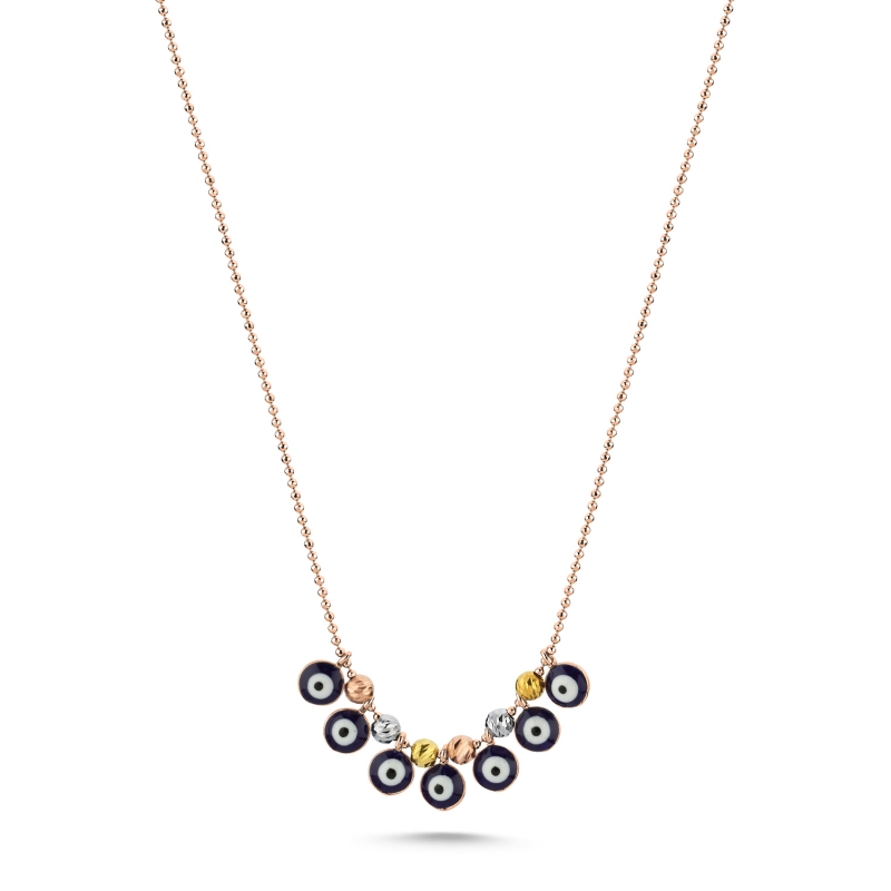 Diamond%20Cut%20Tricolor%20Ball%20&%20Enamel%20Eye%20Necklace-Rose%20Gold%20Plated