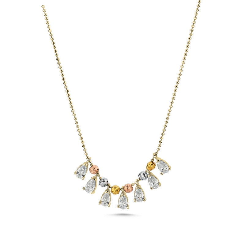 Diamond%20Cut%20Tricolor%20Ball%20&%20CZ%20Necklace-Gold%20Plated