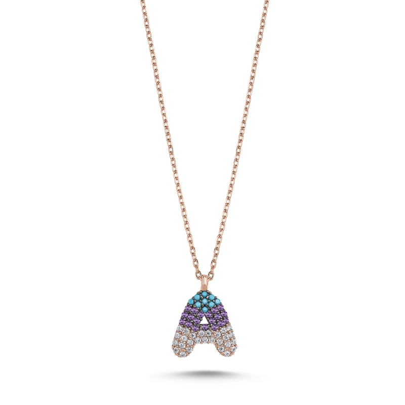 -A-%20Initial%20Colored%20CZ%20Necklace-Rose%20Gold%20Plated