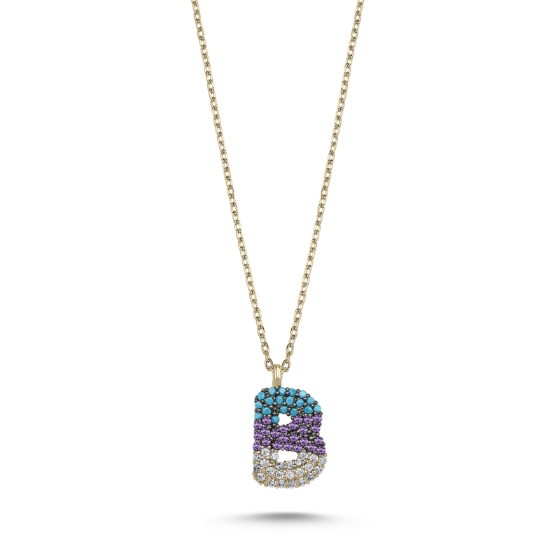 -B-%20Initial%20Colored%20CZ%20Necklace-Gold%20Plated