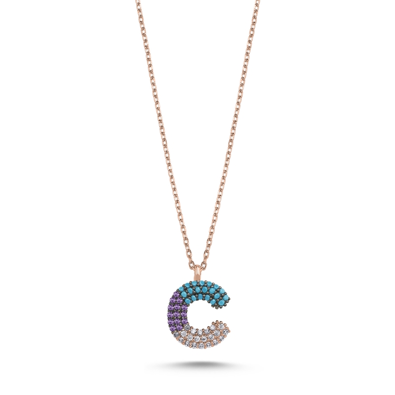 -C-%20Initial%20Colored%20CZ%20Necklace-Rose%20Gold%20Plated