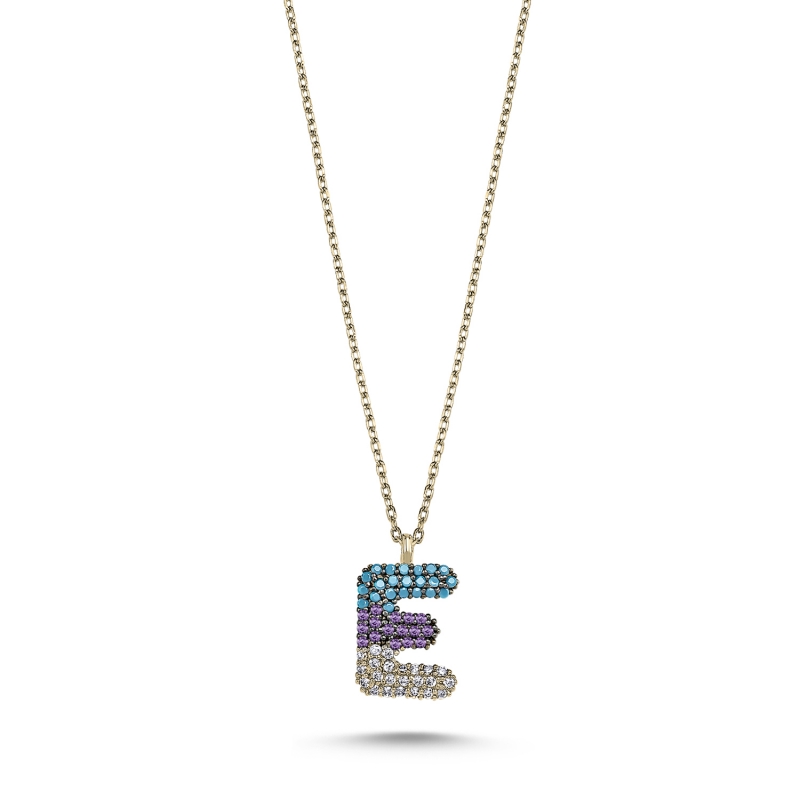 -E-%20Initial%20Colored%20CZ%20Necklace-Gold%20Plated