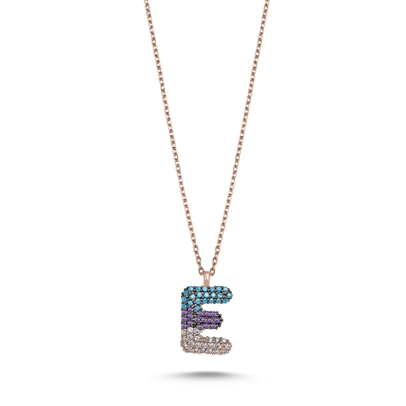 -E-%20Initial%20Colored%20CZ%20Necklace-Rose%20Gold%20Plated