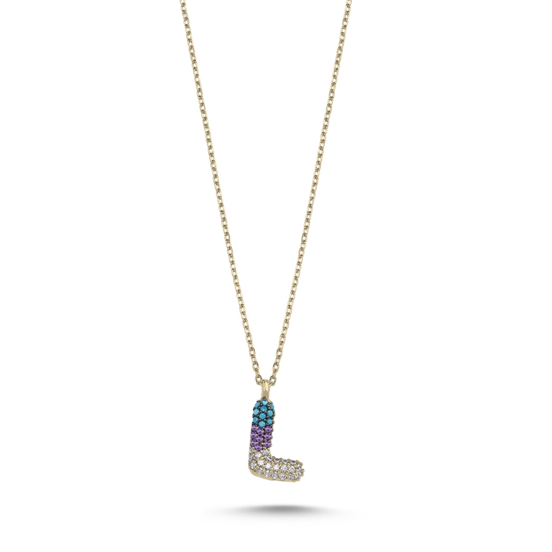 -L-%20Initial%20Colored%20CZ%20Necklace-Gold%20Plated