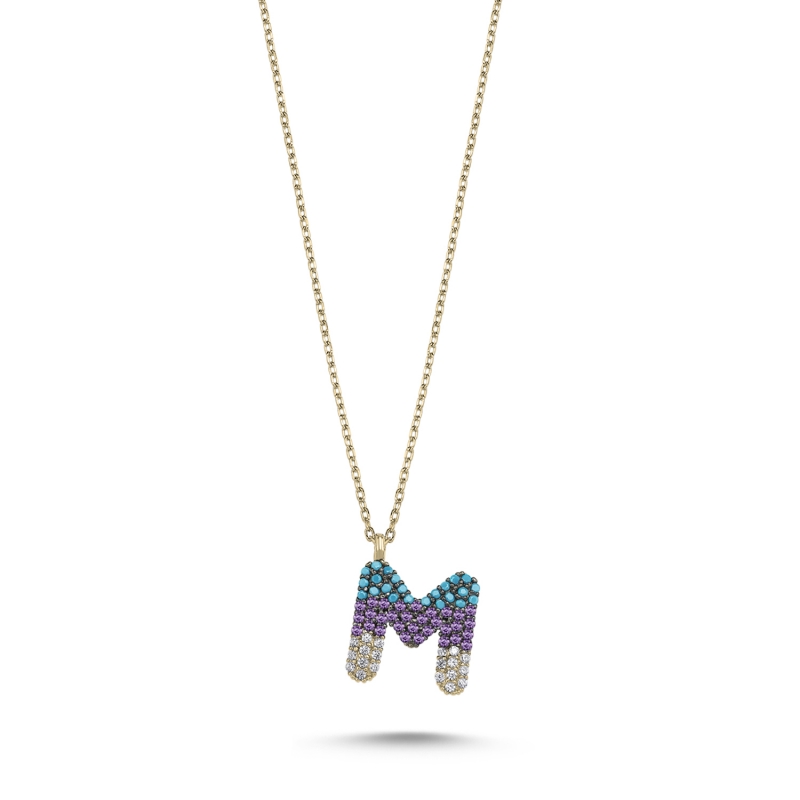 -M-%20Initial%20Colored%20CZ%20Necklace-Gold%20Plated