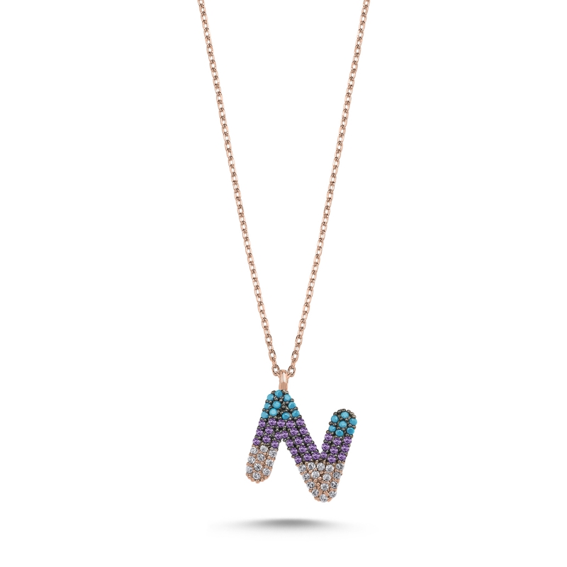 -N-%20Initial%20Colored%20CZ%20Necklace-Rose%20Gold%20Plated