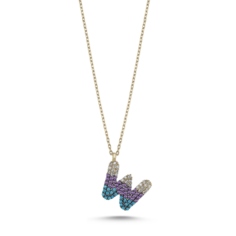 -W-%20Initial%20Colored%20CZ%20Necklace-Gold%20Plated