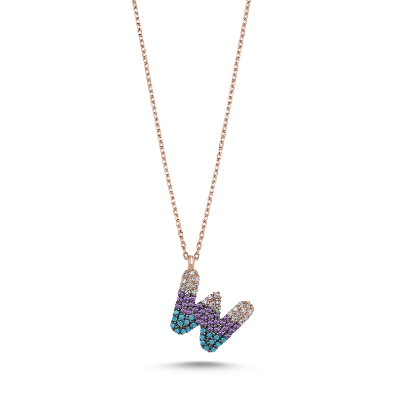 -W-%20Initial%20Colored%20CZ%20Necklace-Rose%20Gold%20Plated