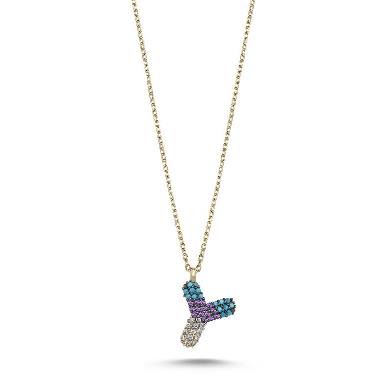 -Y-%20Initial%20Colored%20CZ%20Necklace-Gold%20Plated