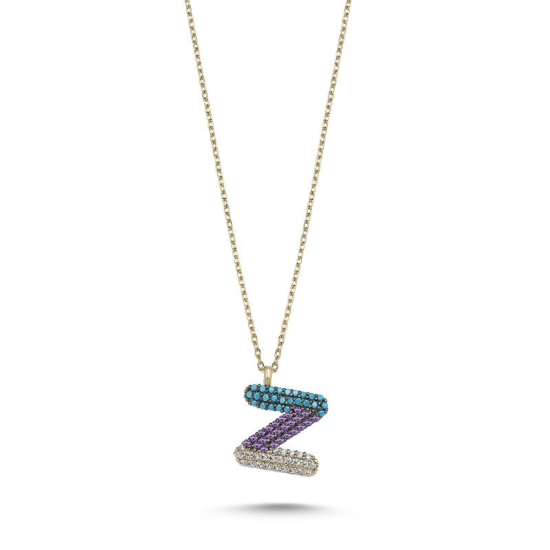 -Z-%20Initial%20Colored%20CZ%20Necklace-Gold%20Plated