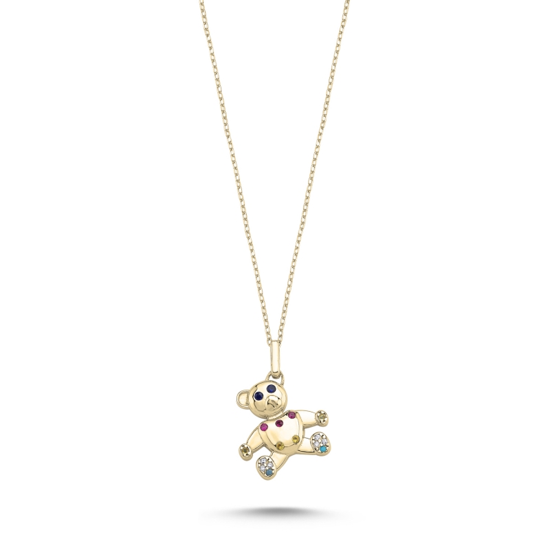 Teddy%20Bear%20Colored%20CZ%20Necklace-Gold%20Plated