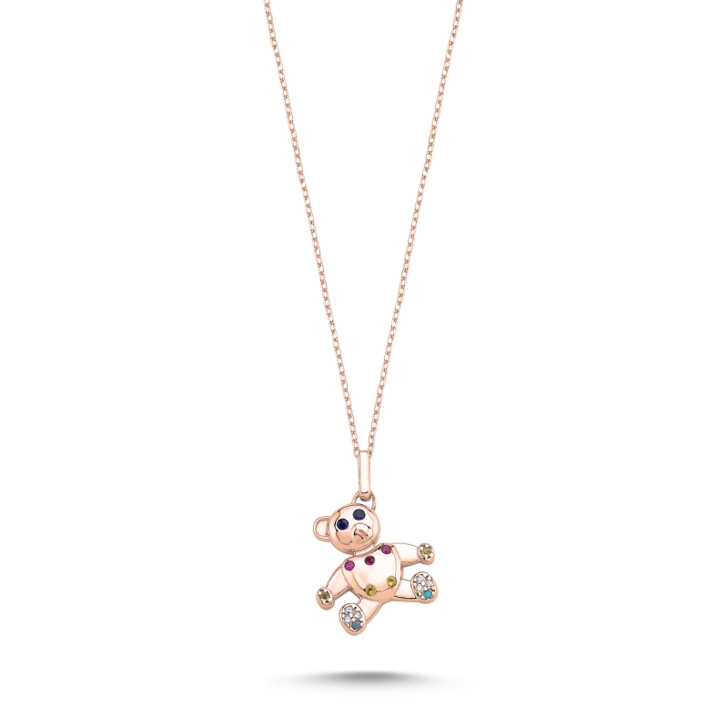 Teddy%20Bear%20Colored%20CZ%20Necklace-Rose%20Gold%20Plated