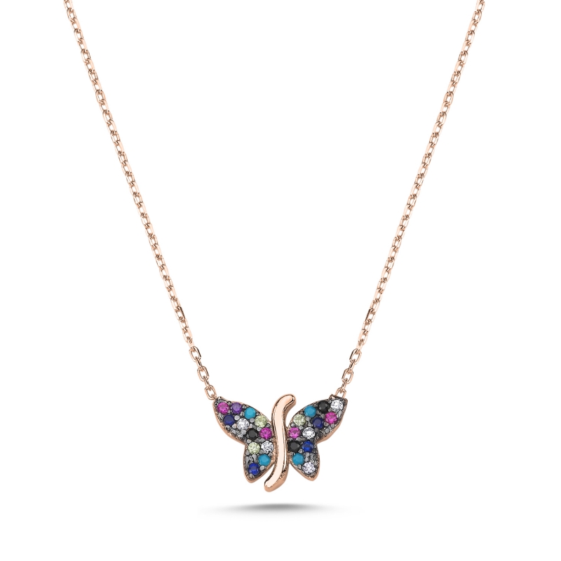 Butterfly%20Mix%20CZ%20Necklace-Rose%20Gold%20Plated