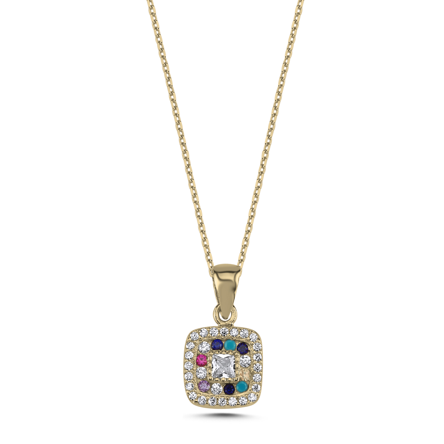 Square%20Mix%20CZ%20Necklace-Altın%20kaplama