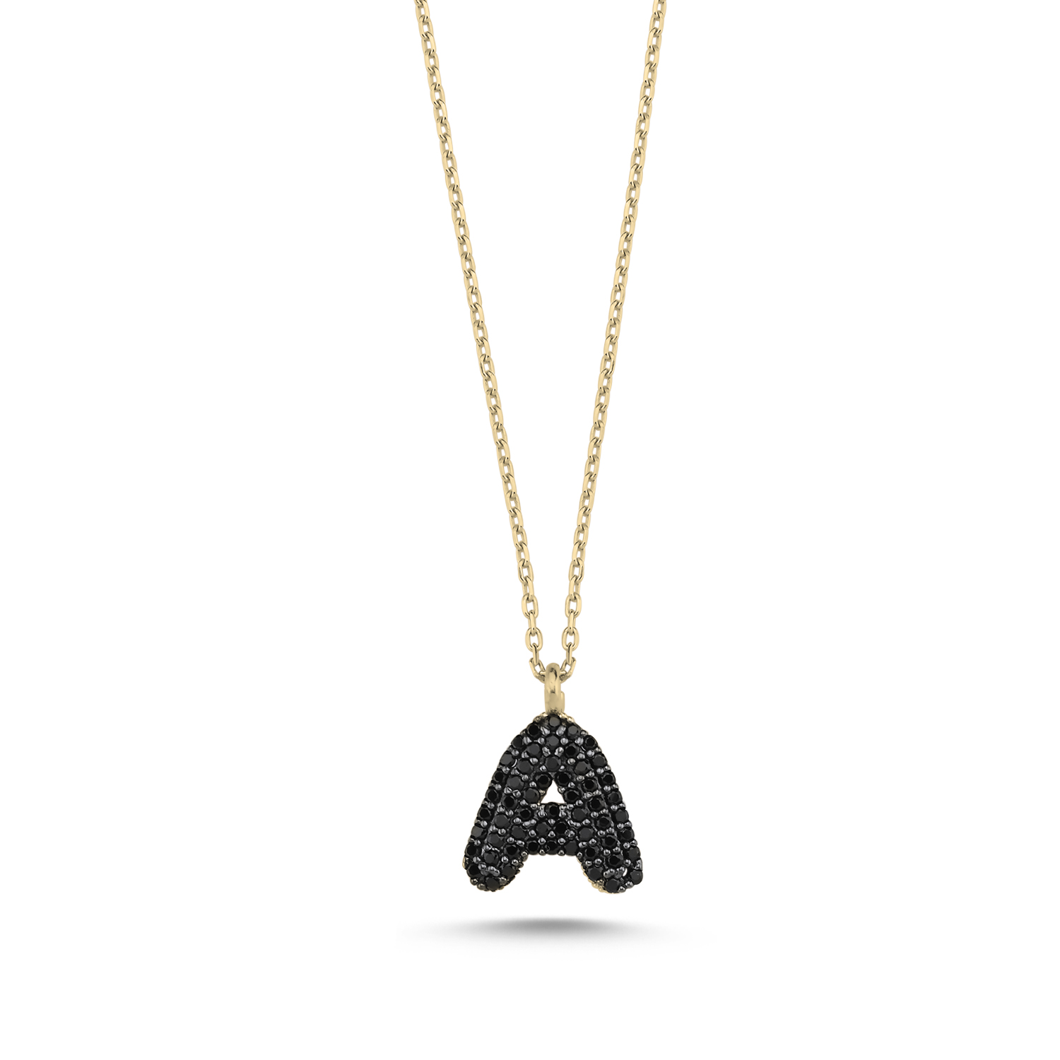 -A-%20Initial%20Black%20CZ%20Necklace-Altın%20kaplama