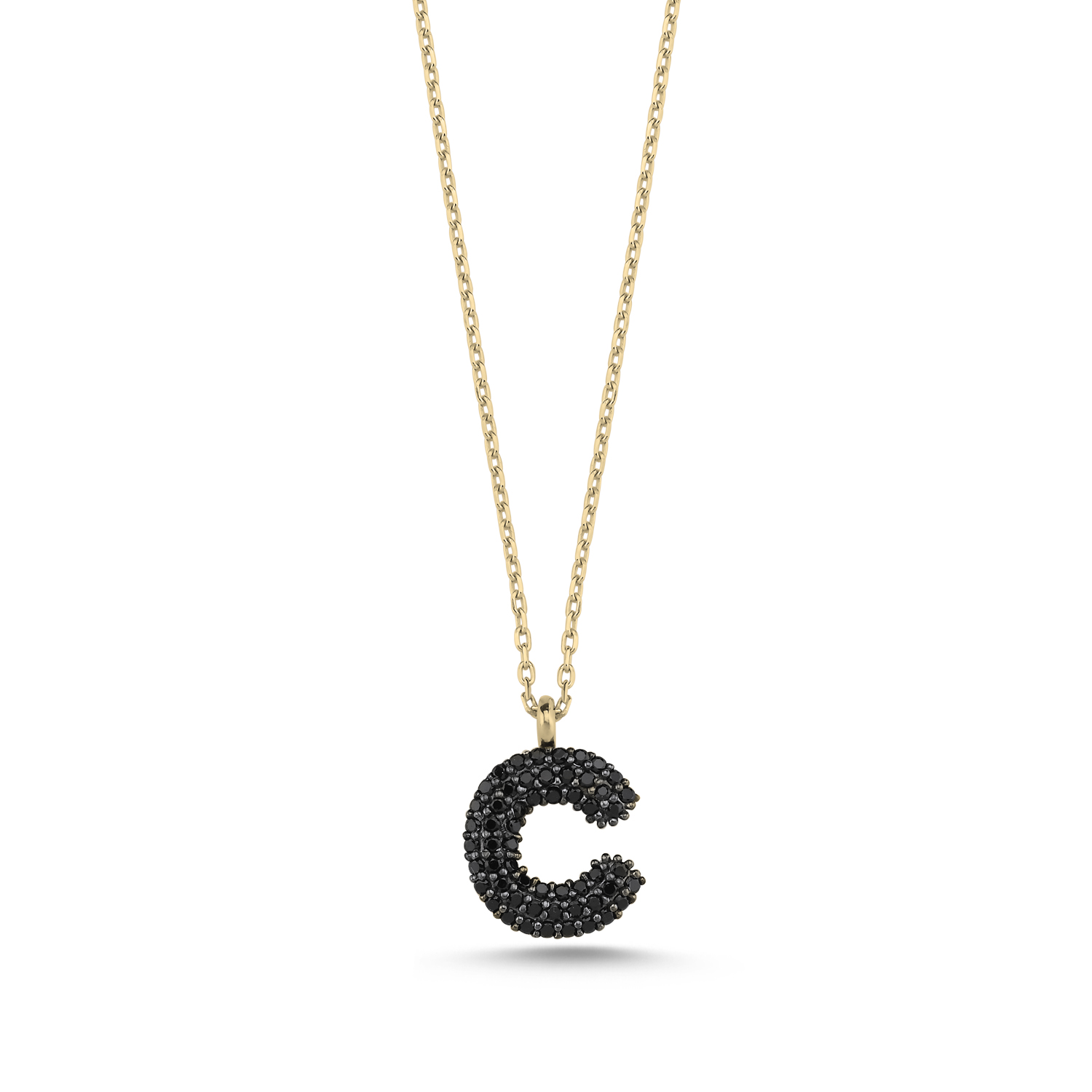 -C-%20Initial%20Black%20CZ%20Necklace-Altın%20kaplama